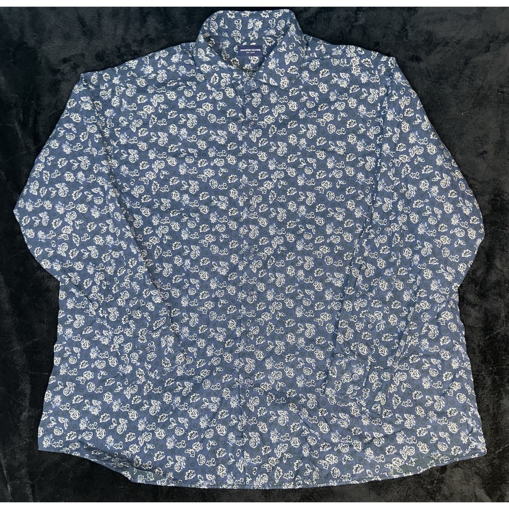 Proper Cloth Mens Button Up Dress Shirt Blue Floral Print Cotton XL Chest 56in